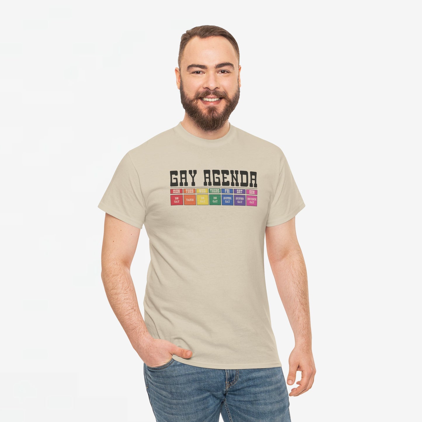 Gay Pride T-shirt - Gay Agenda (zwarte tekst) - Oversized #18