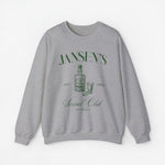 Lichtgrijze sweater met ronde hals en lange mouwen, borstprint met JANSEN’S en Social Club