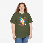 Olijfgroen oversize T-shirt met ronde hals en bloem- en tekstprint 'MOMS CLUB'