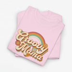 Lichtroze oversized t-shirt met ronde hals en regenboog 'Groovy Mama' print