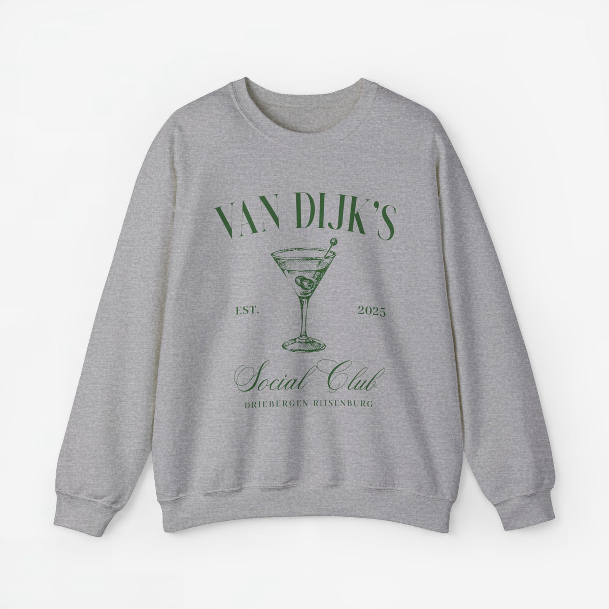 Lichtgrijze sweatshirt met kermiskelkprint en clubtekst voorop