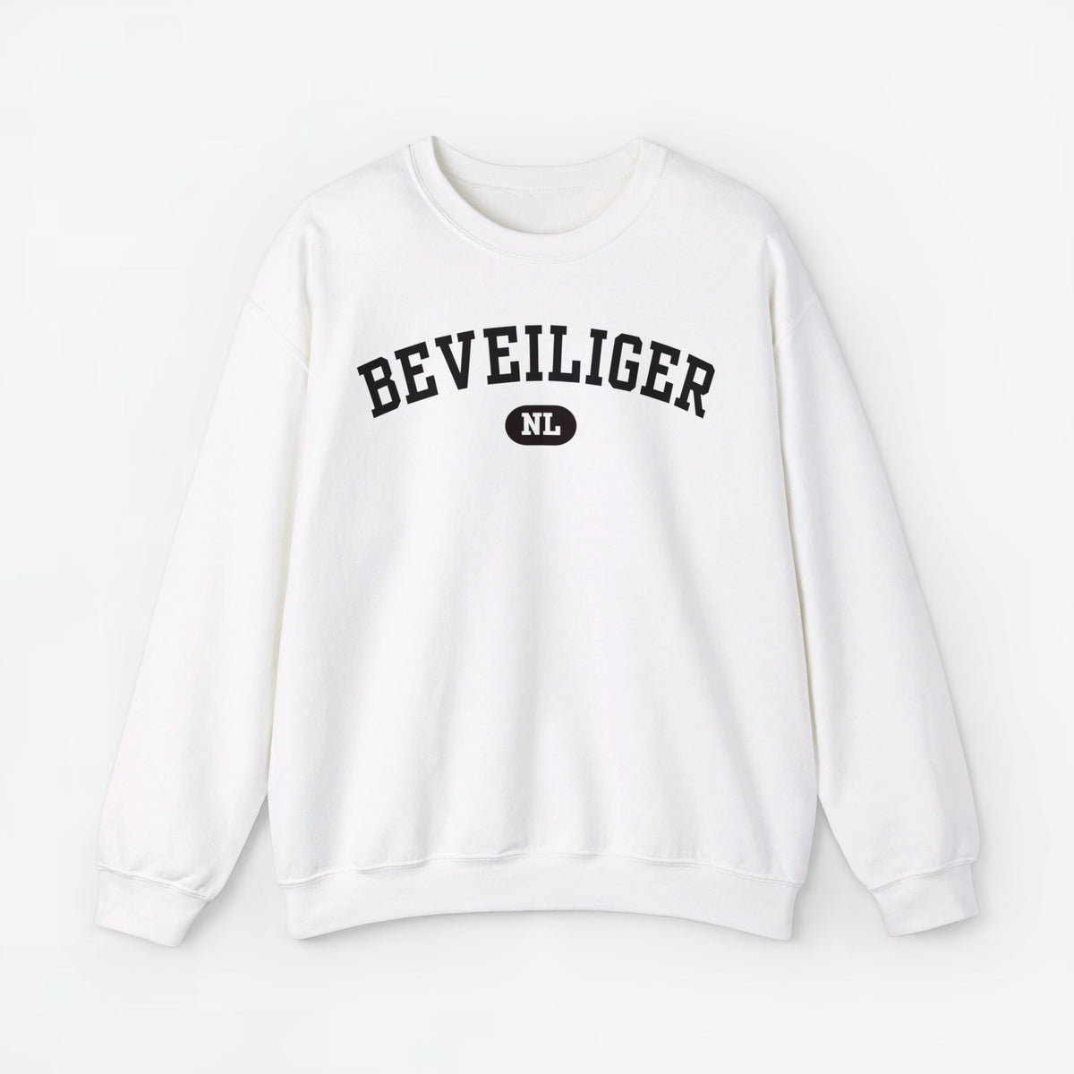 Witte trui met ronde hals en BEVEILIGER-print met NL-logo
