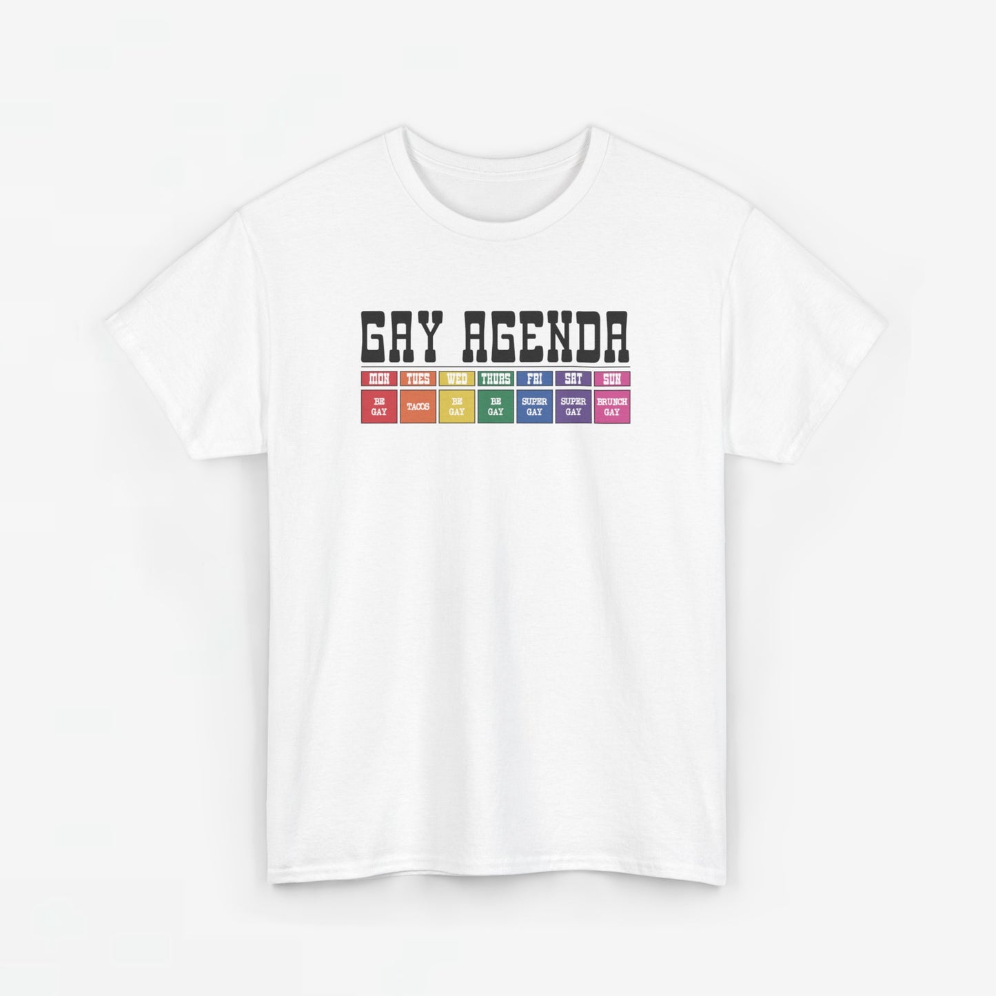 Gay Pride T-shirt - Gay Agenda (zwarte tekst) - Oversized #18