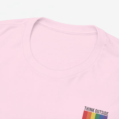 Gay Pride T-shirt - Think Outside The Box (zwarte tekst) - Back Print - Oversized #29