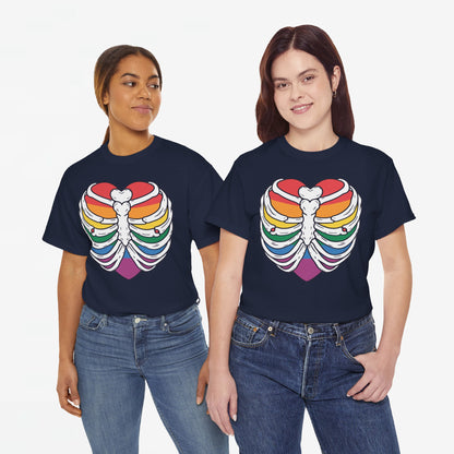 Gay Pride T-shirt - Skelet Regenbooghart - Oversized #67
