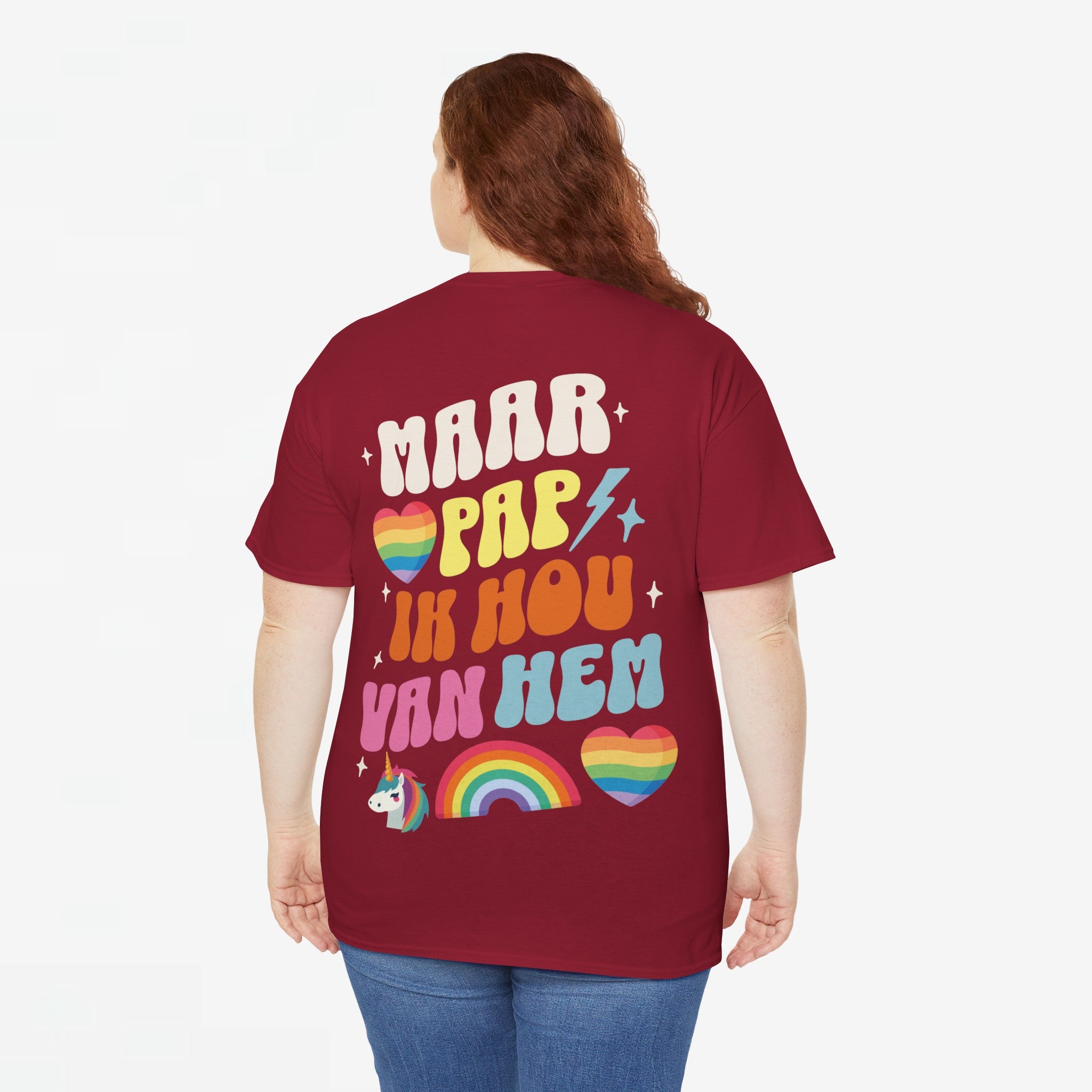 Gay Pride T-shirt -  Maar Pap, Ik Hou Van Hem Eenhoorn - Back Print  - Oversized Tee