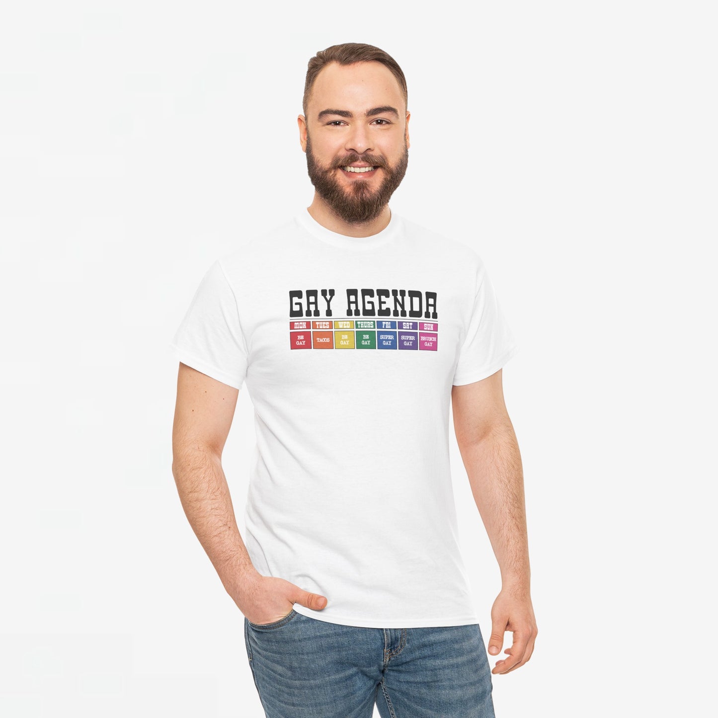 Gay Pride T-shirt - Gay Agenda (zwarte tekst) - Oversized #18