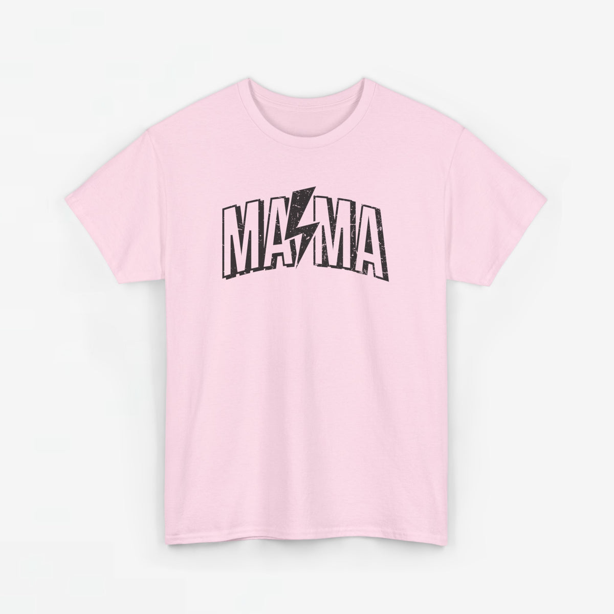 Roze t-shirt met ronde hals en zwarte 'MAMA'-opdruk.