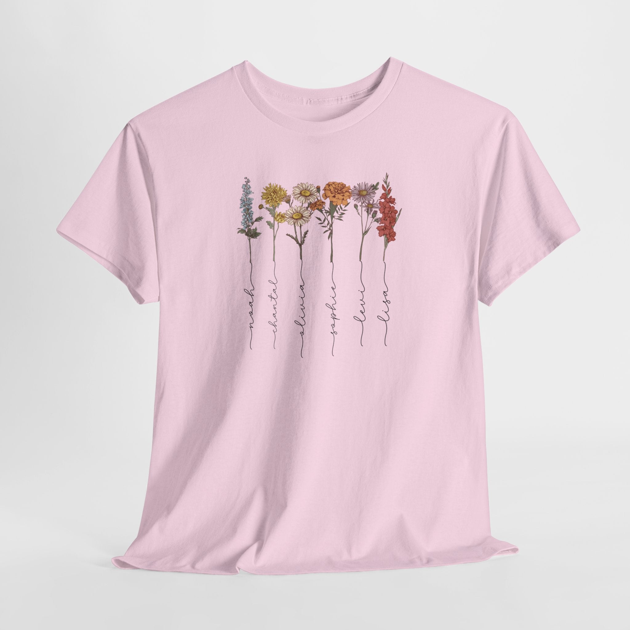 Gepersonaliseerde Moederdag Mama Cadeau - T-shirt - Geboortemaand bloemen met namen
