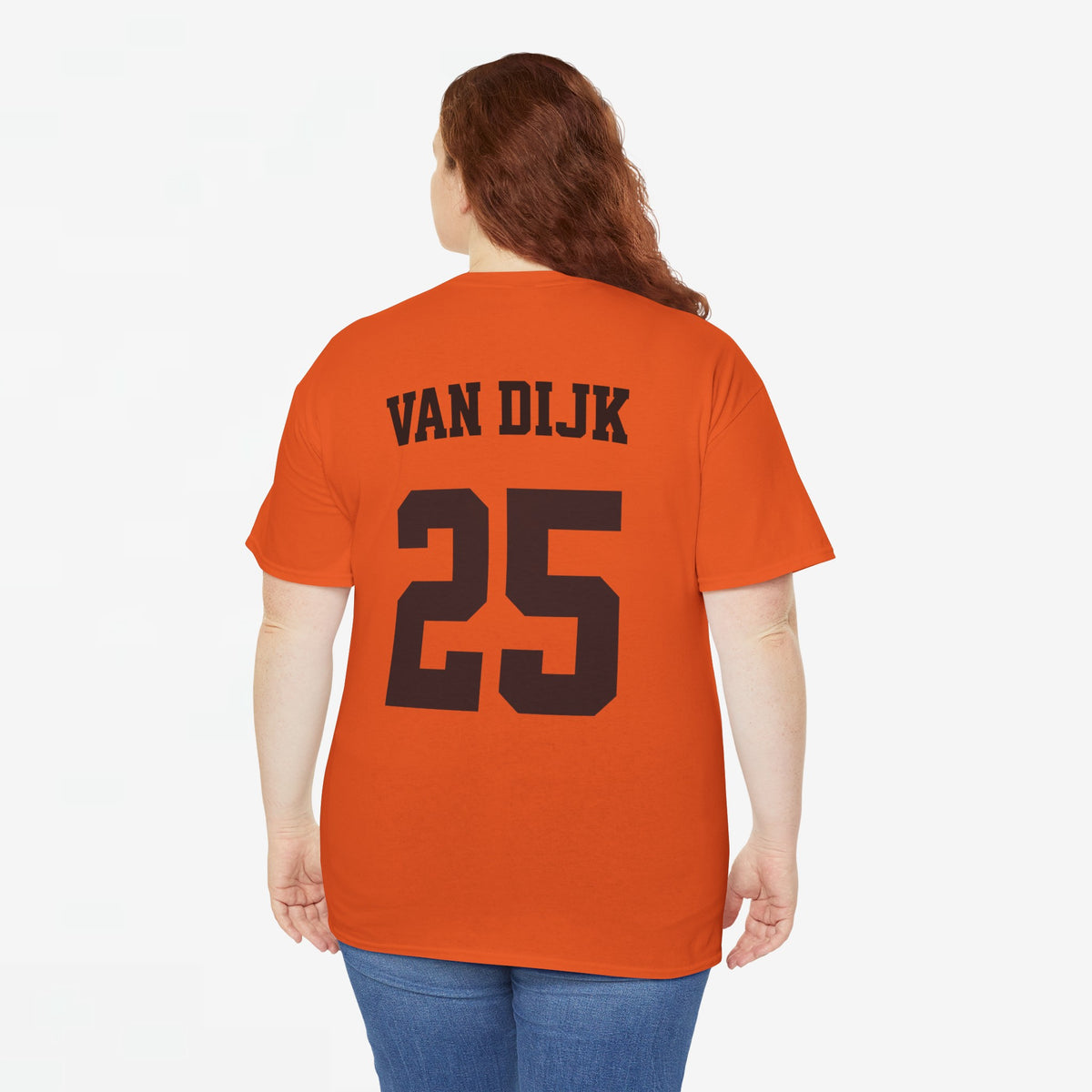 Oranje T-shirt met rugprint “VAN DIJK” en groot nummer 25
