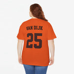 Oranje T-shirt met rugprint “VAN DIJK” en groot nummer 25