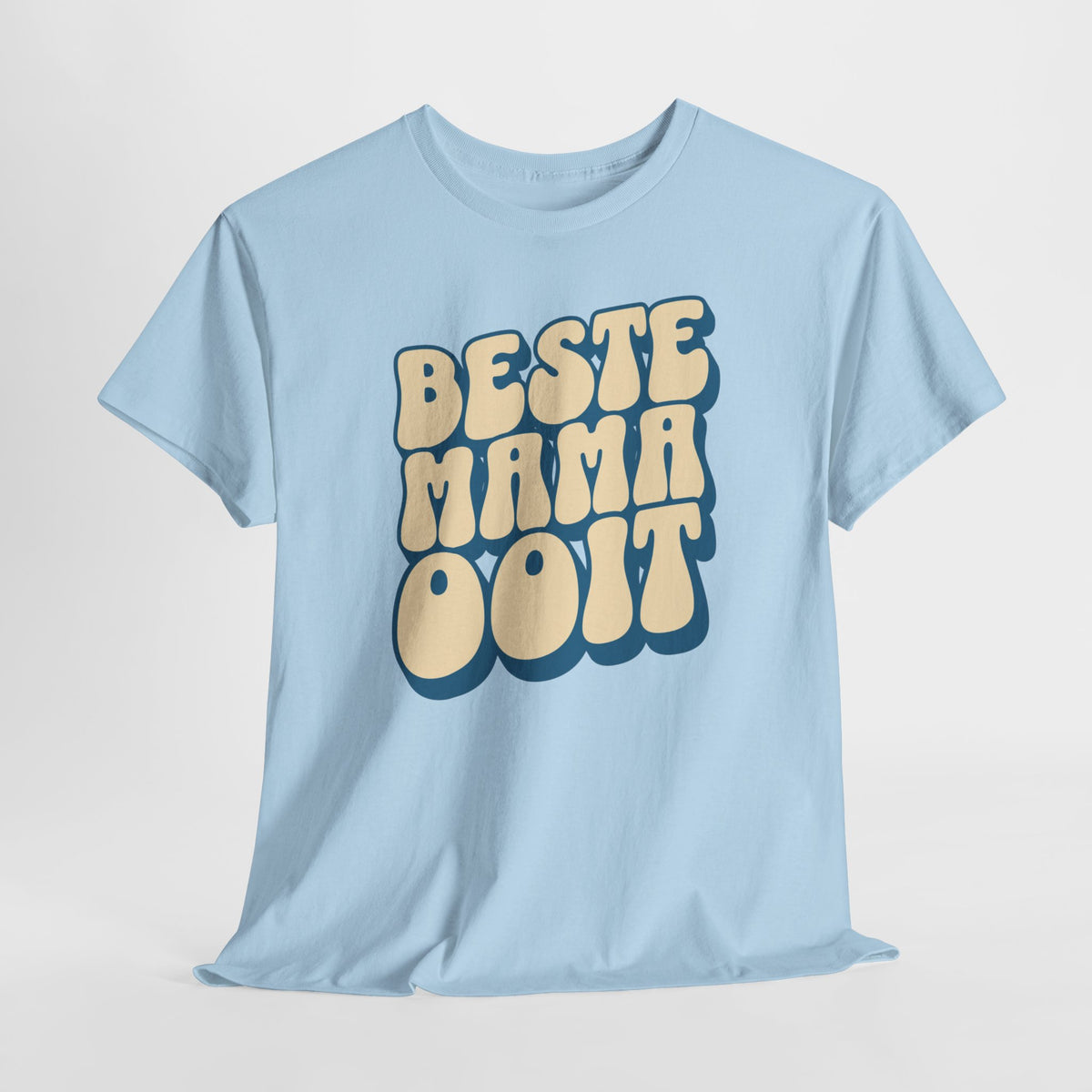 Lichtblauwe T-shirt met ronde hals en voorop 'Beste Mama Ooit' tekstprint