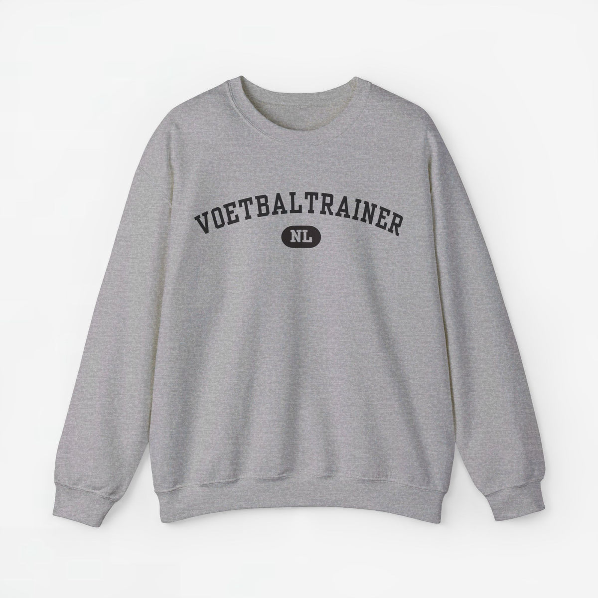 Sporttrui met lange mouwen, lichtgrijs; VOETBALTRAINER-tekstprint met NL-logo.