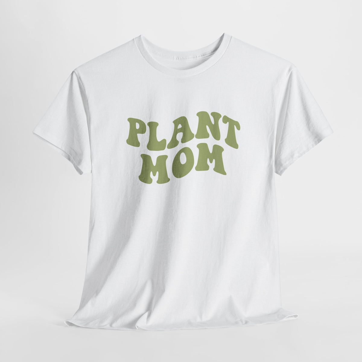 Wit t-shirt met groene 'PLANT MOM' tekstprint op de borst