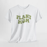 Wit t-shirt met groene 'PLANT MOM' tekstprint op de borst