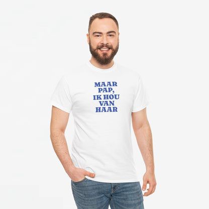 Gay Pride T-shirt -  Maar Pap, Ik Hou Van Haar (blauw tekst) - Oversized Tee