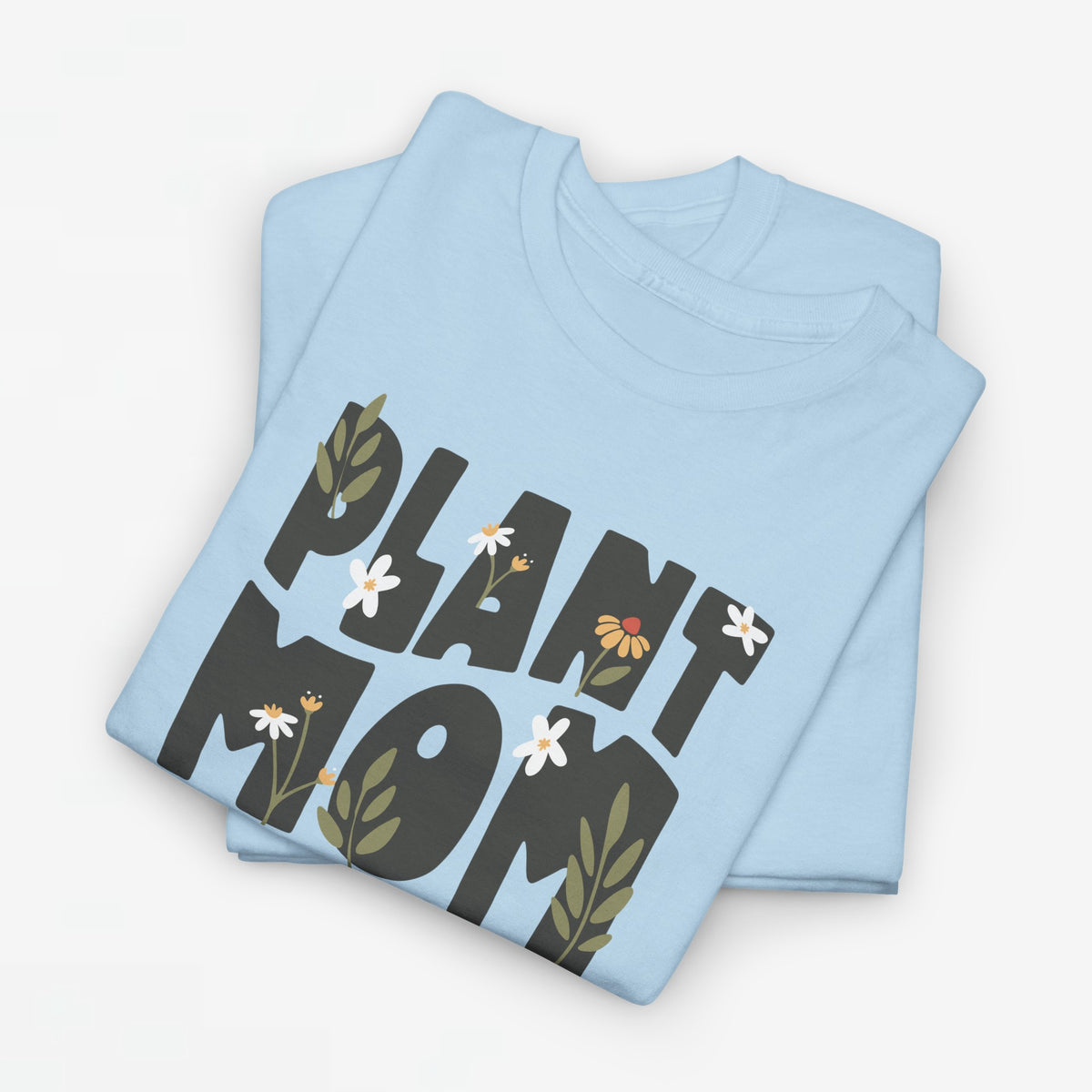 Lichtblauw oversized T-shirt met 'Plant Mom'-opdruk met planten en bloemen