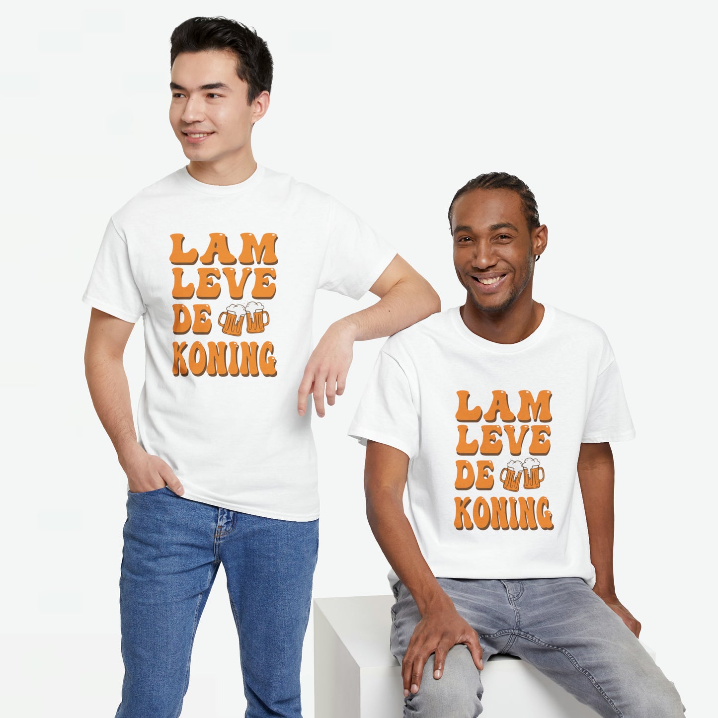 Lam Leve De Koning - oranje tekst | Front Print | Koningsdag T-shirt | Oversized | Heren