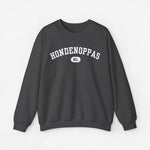 donkere grijze sweater met HONDENOPPAS NL-print en ronde hals