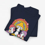 Donkerblauw oversize T-shirt met regenboog- en paddenstoelprint met bloemen