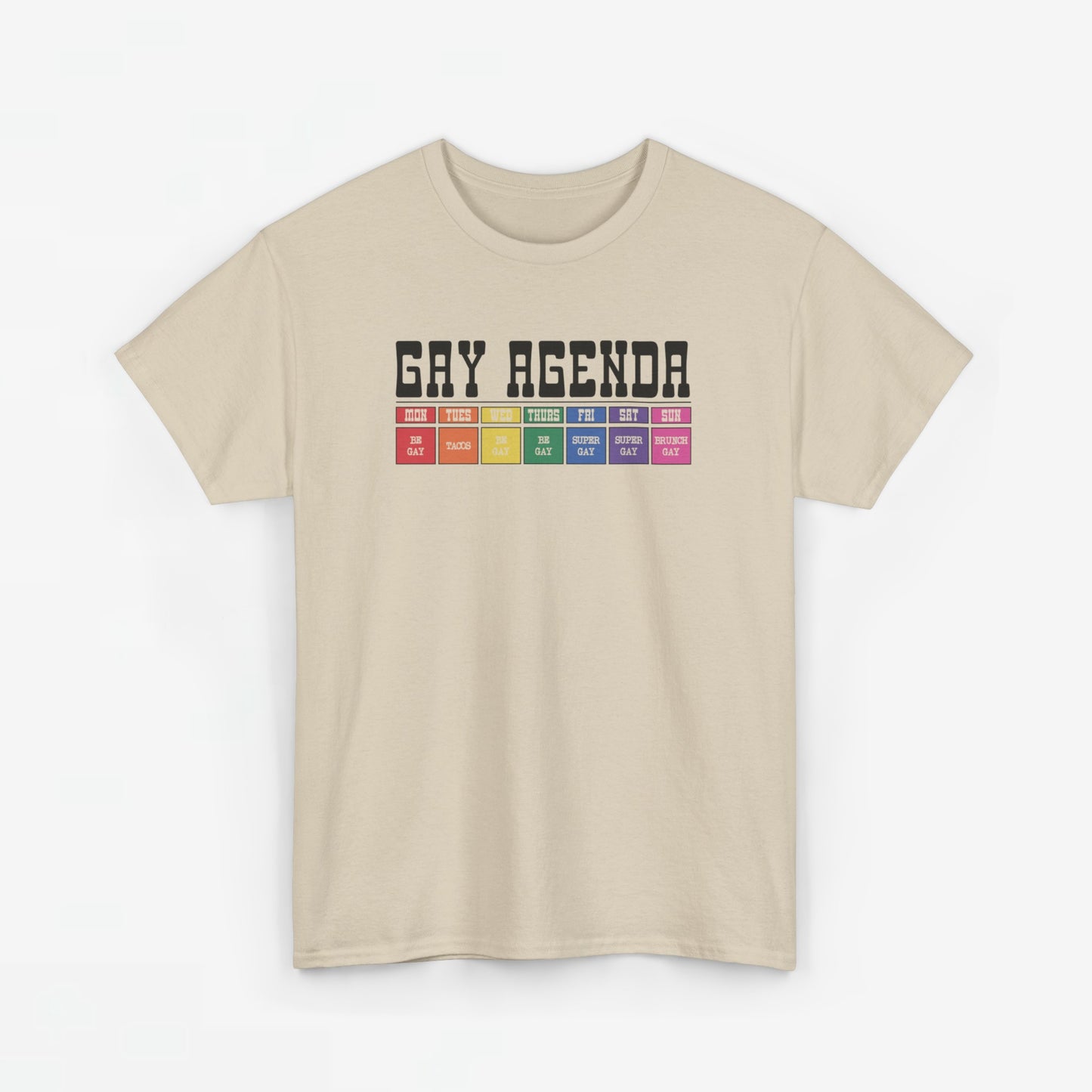 Gay Pride T-shirt - Gay Agenda (zwarte tekst) - Oversized #18