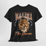 Zwart oversized T-shirt met leeuwenkoningin in kroon, “The Queen” tekst op de borst