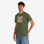 Groene oversized T-shirt met borstprint 'I TELL DAD' en 'PERIODICALLY'.
