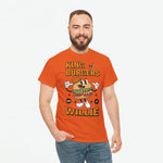 Oversized oranje T-shirt met frontprint “King of Burgers” en “Willie”