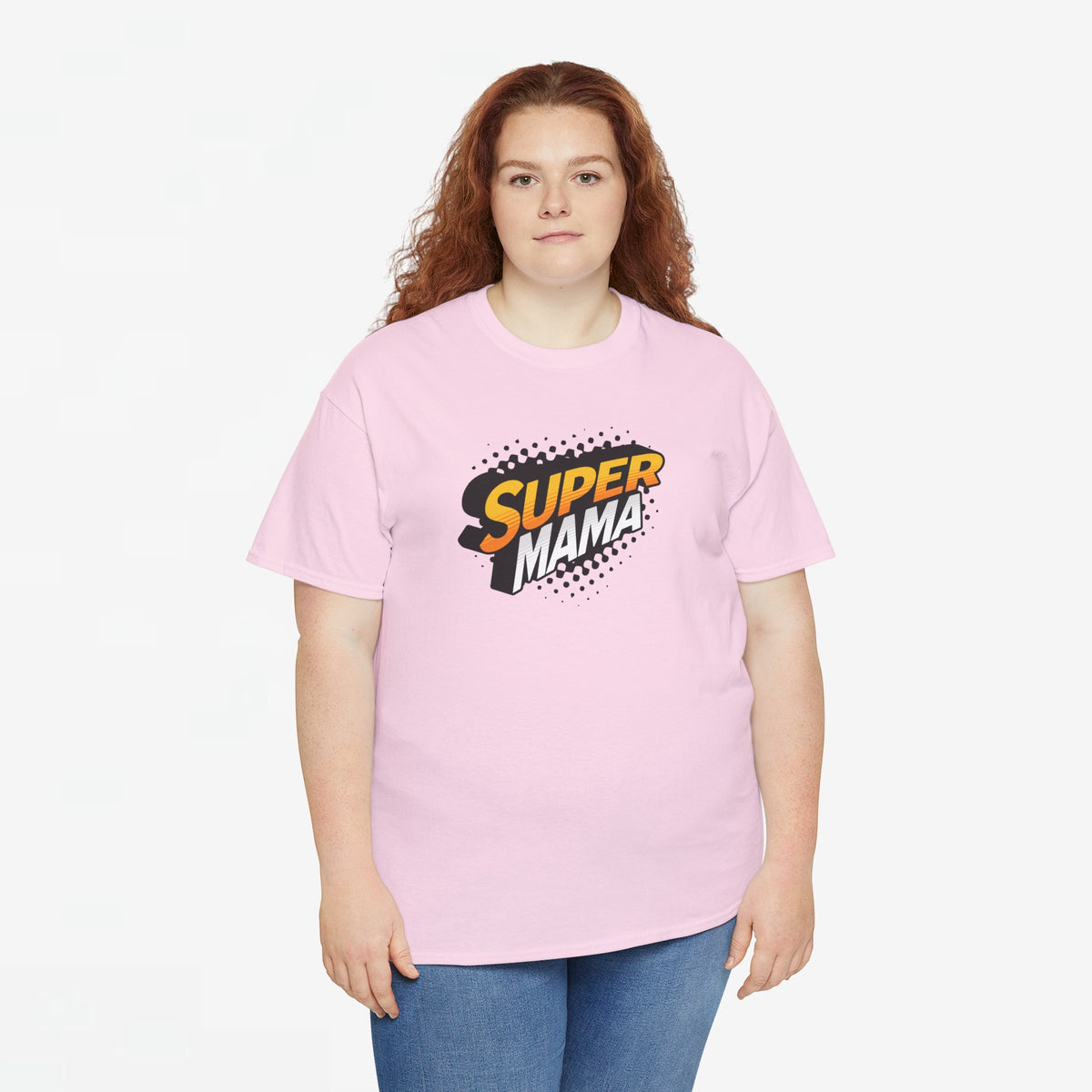 Roze oversized T-shirt met ronde hals en 'Super Mama' borstprint.