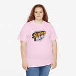 Roze oversized T-shirt met ronde hals en 'Super Mama' borstprint.