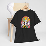 Zwart oversize T-shirt met regenboogpaddenstoelprint en roze 'mama' letters