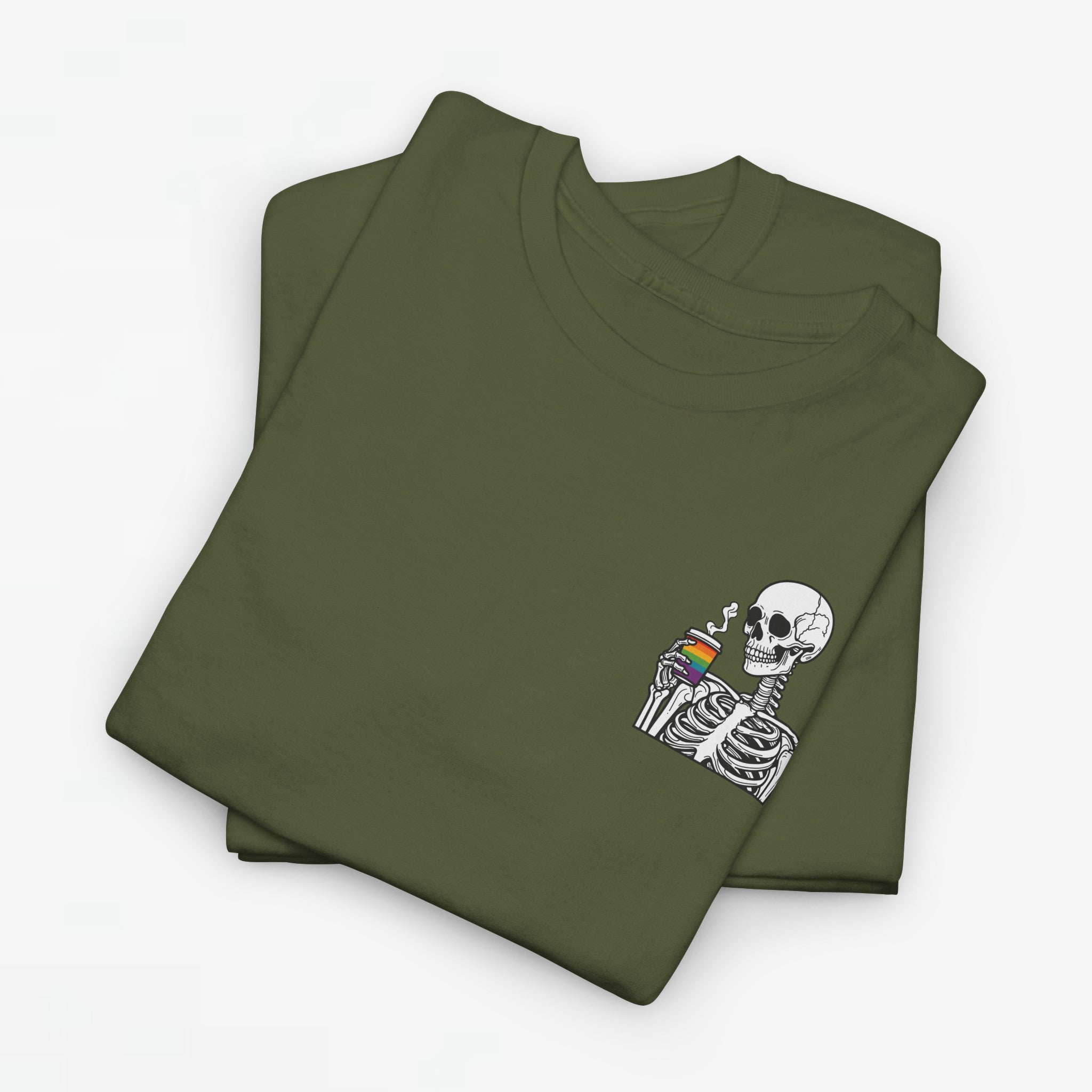 Gay Pride T-shirt - Skelet Regenboog Koffie - Oversized #73