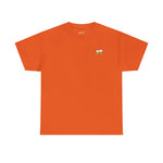 Oranje T-shirt met klein borstlogo met biermotief.