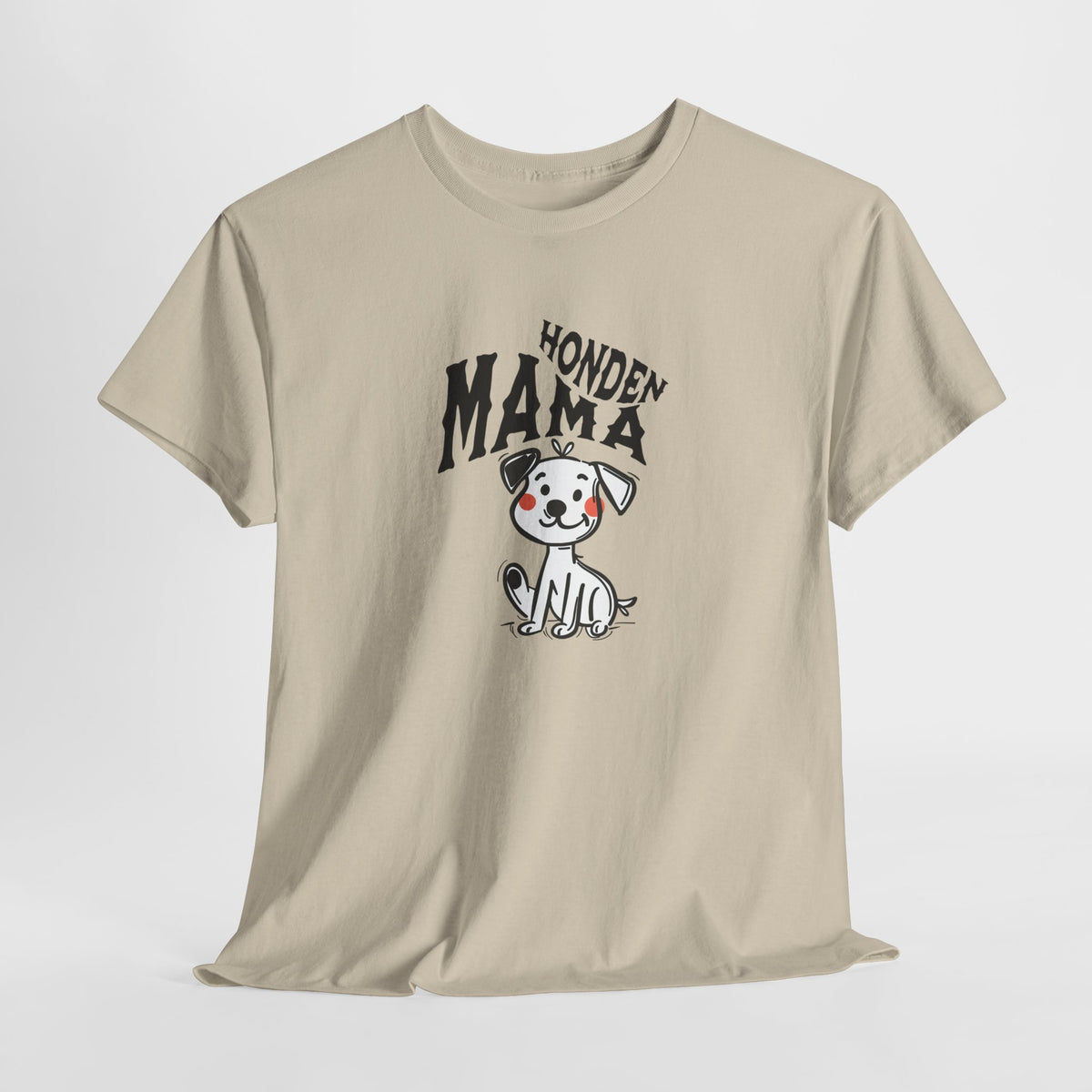 Honden mama t-shirt zand met 'Honden Mama' hondenillustratie op borst.