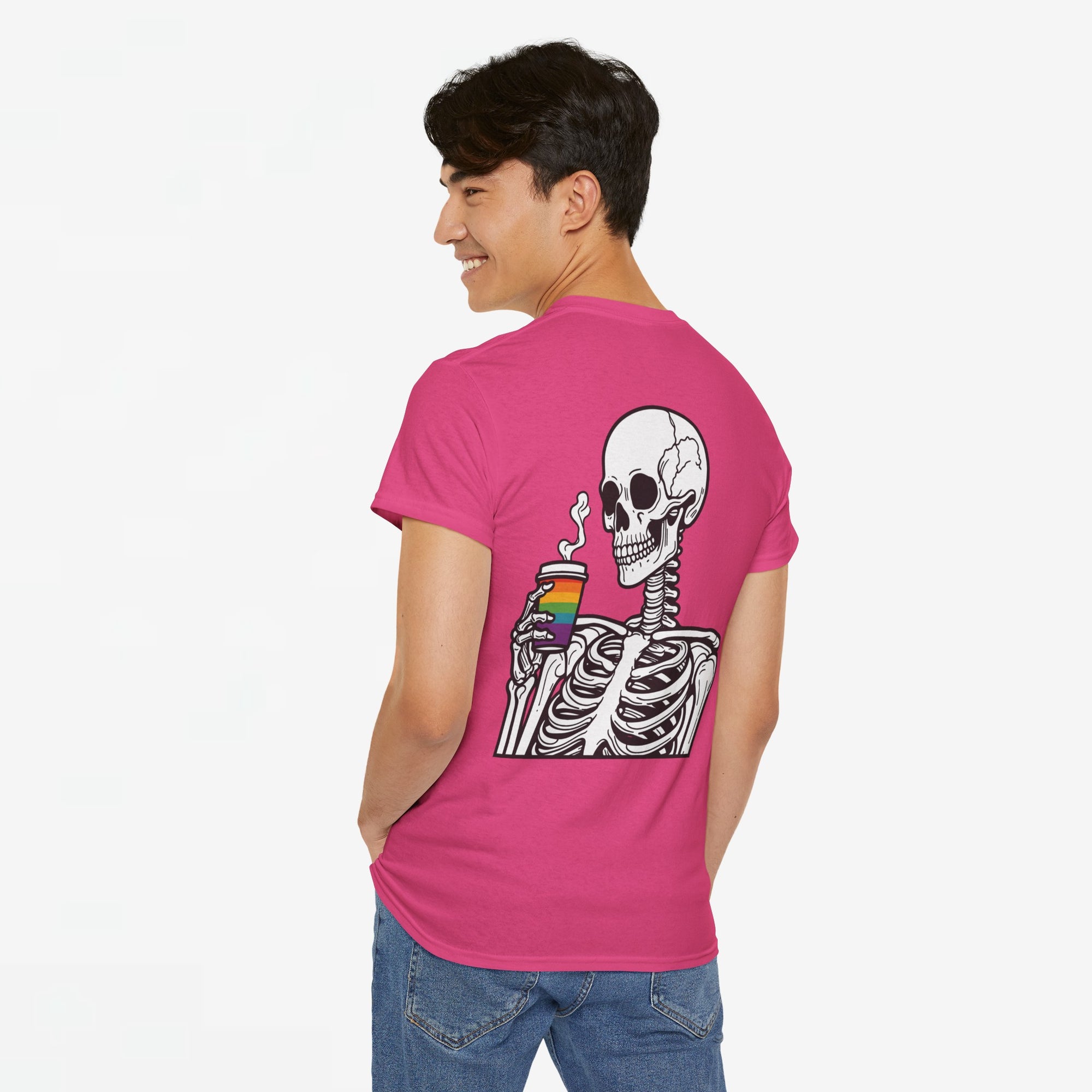 Gay Pride T-shirt - Skelet Regenboog Koffie - Oversized #73