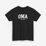 Zwarte T-shirt met OMA-est. 1997 borstprint