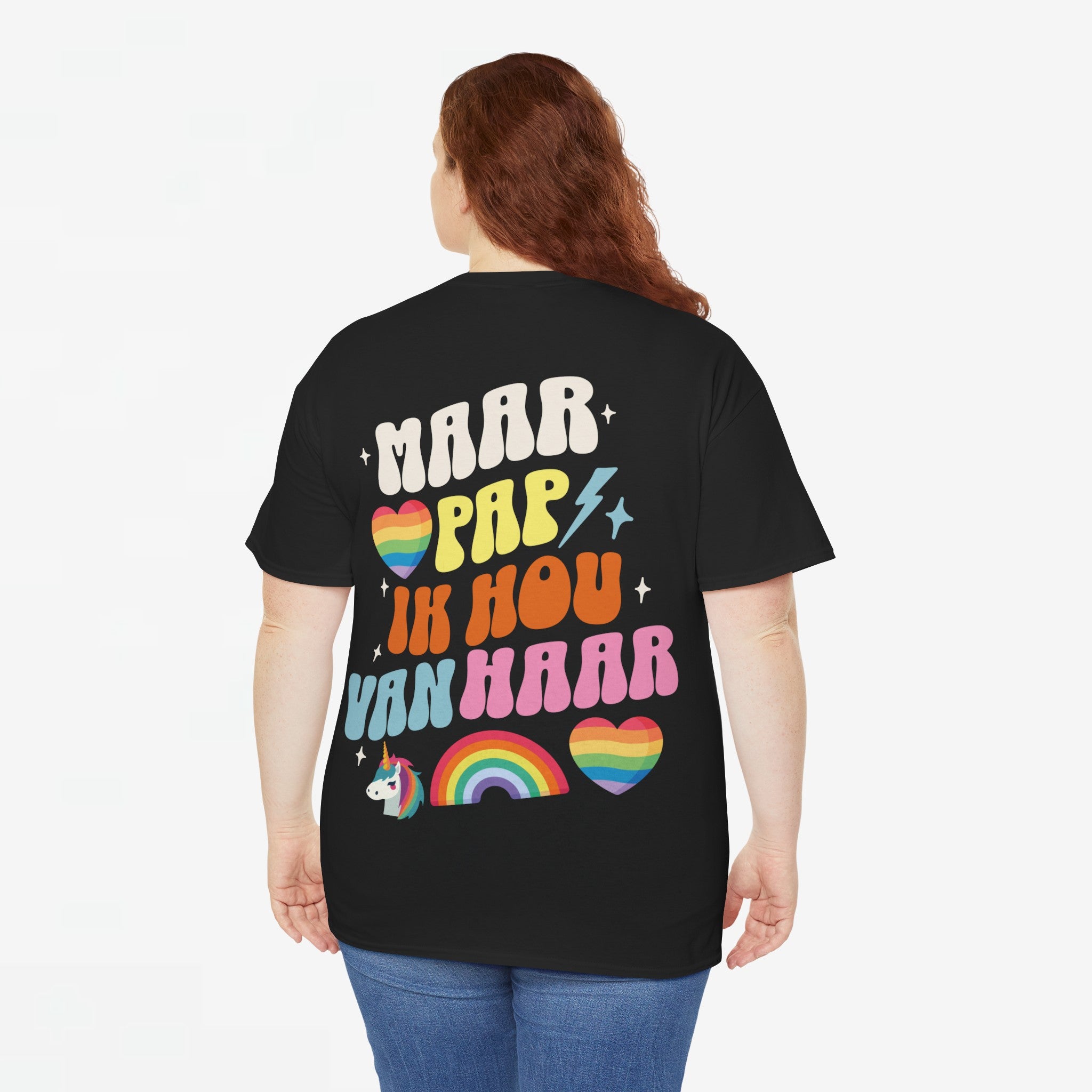 Gay Pride T-shirt - Maar Pap, Ik Hou Van Haar Eenhoorn - Back Print - Oversized Tee