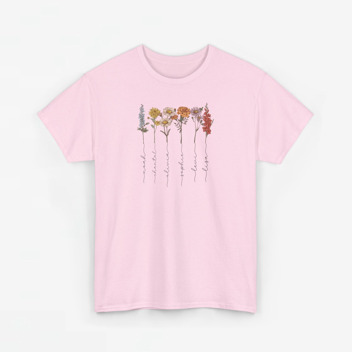 Roze T-shirt met ronde hals en bloemenprint met handgeschreven tekst