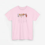 Roze T-shirt met ronde hals en bloemenprint met handgeschreven tekst