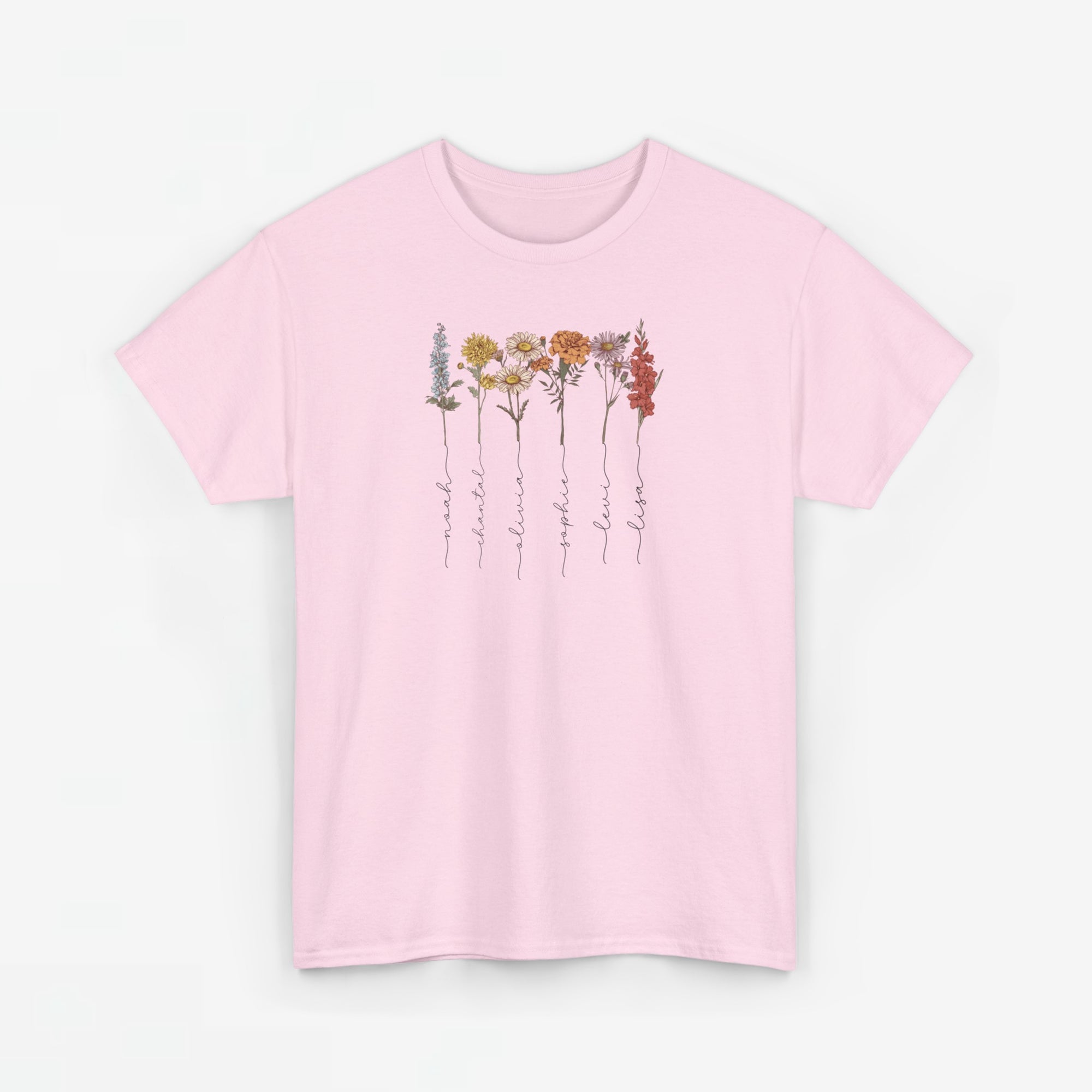 Gepersonaliseerde Moederdag Mama Cadeau - T-shirt - Geboortemaand bloemen met namen