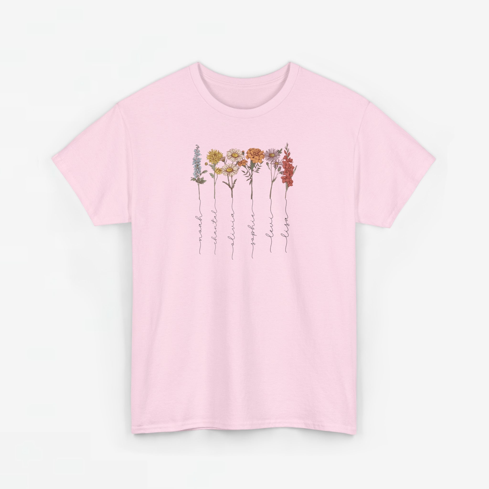 Gepersonaliseerde Moederdag Mama Cadeau - T-shirt - Geboortemaand bloemen met namen