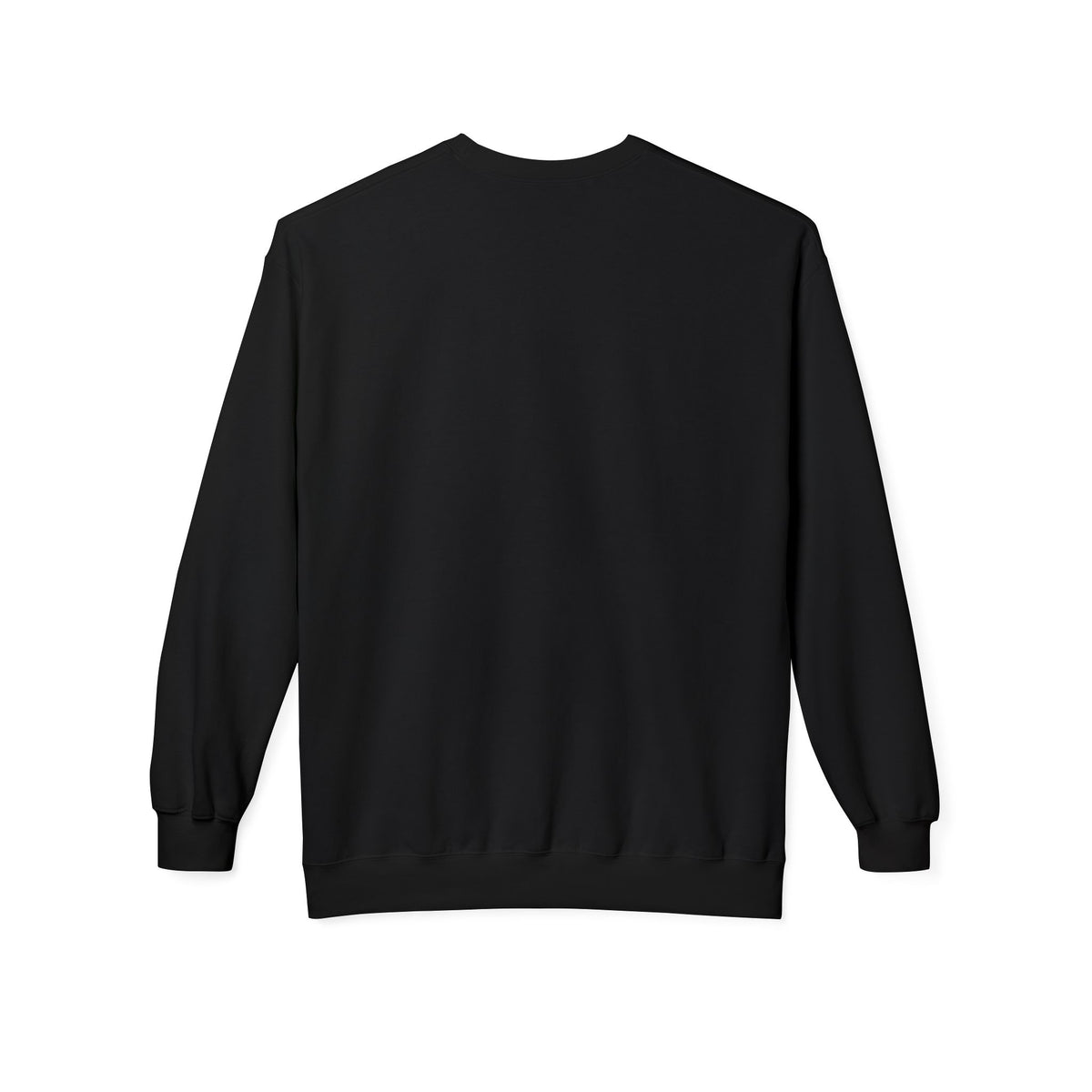 Zwarte varsity sweater met ronde hals, achterkant zonder opdruk