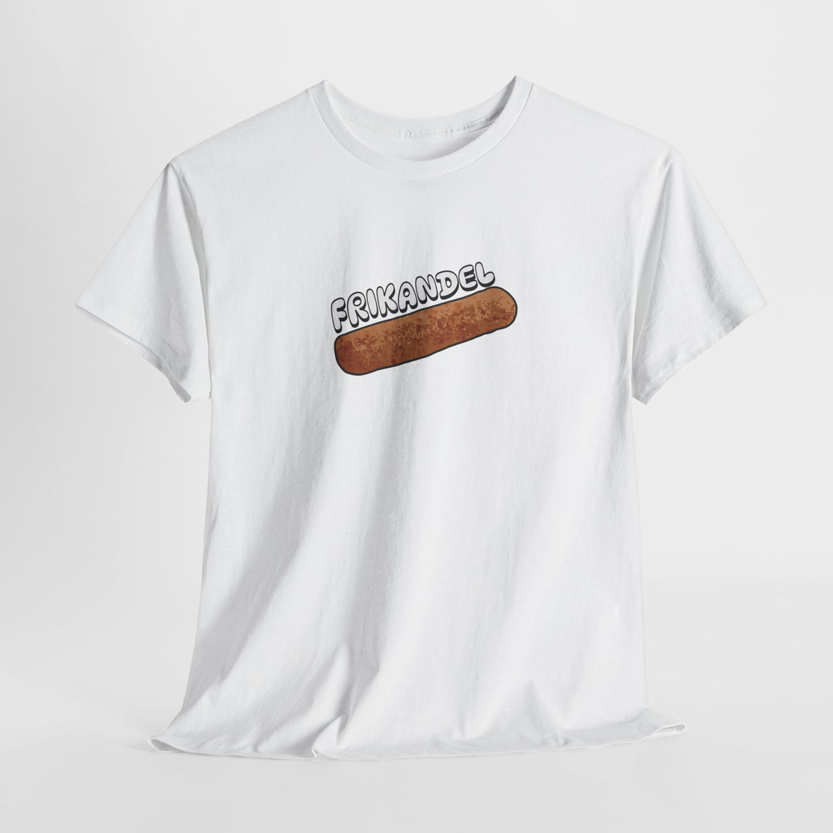 Witte oversized T-shirt met Frikandel-worstprint op de borst, ronde hals
