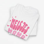 Oversized meisjes-T-shirt wit met roze bedrukking en opschrift op de borst