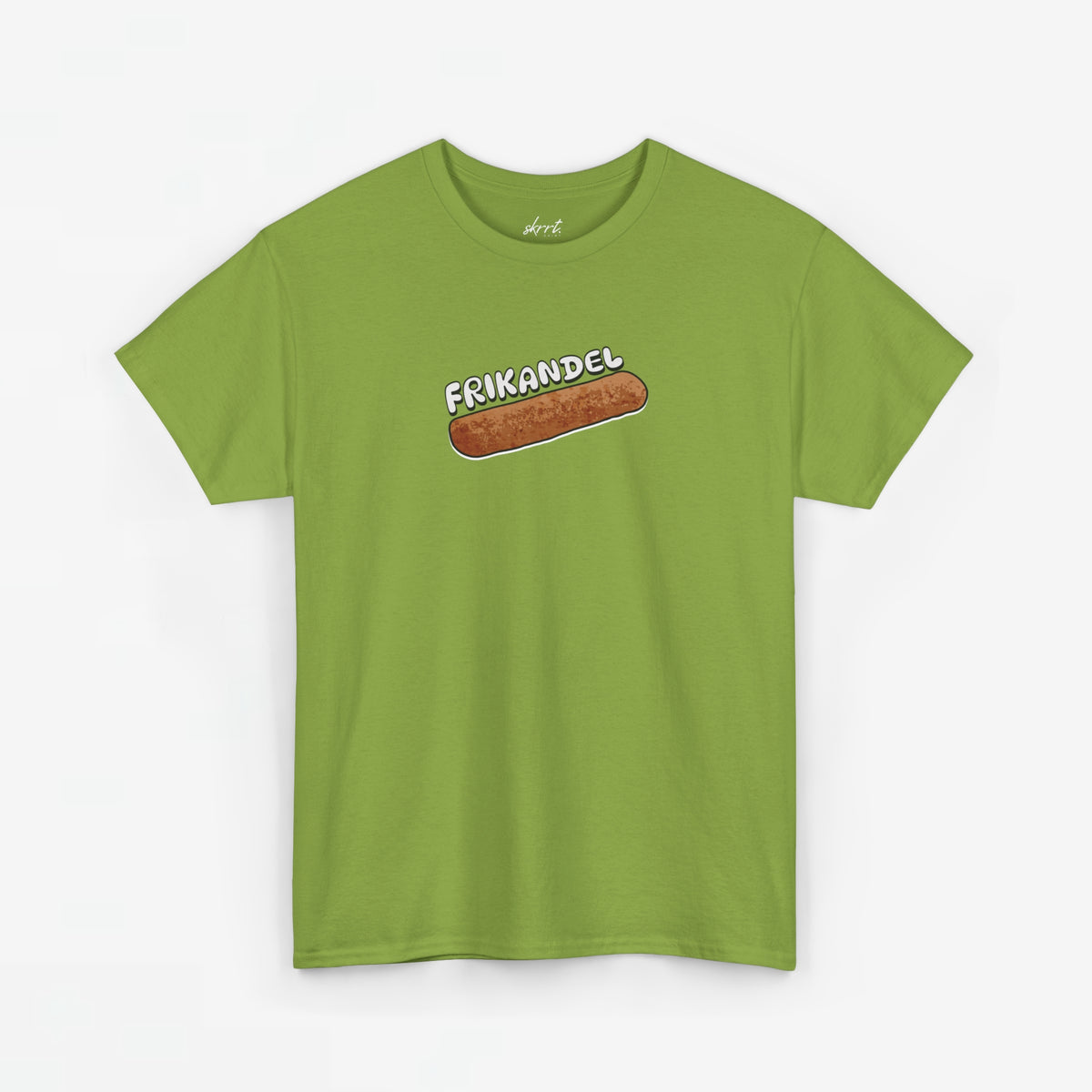 Oversized olijfgroen T-shirt met frikandel-frontprint op de borst