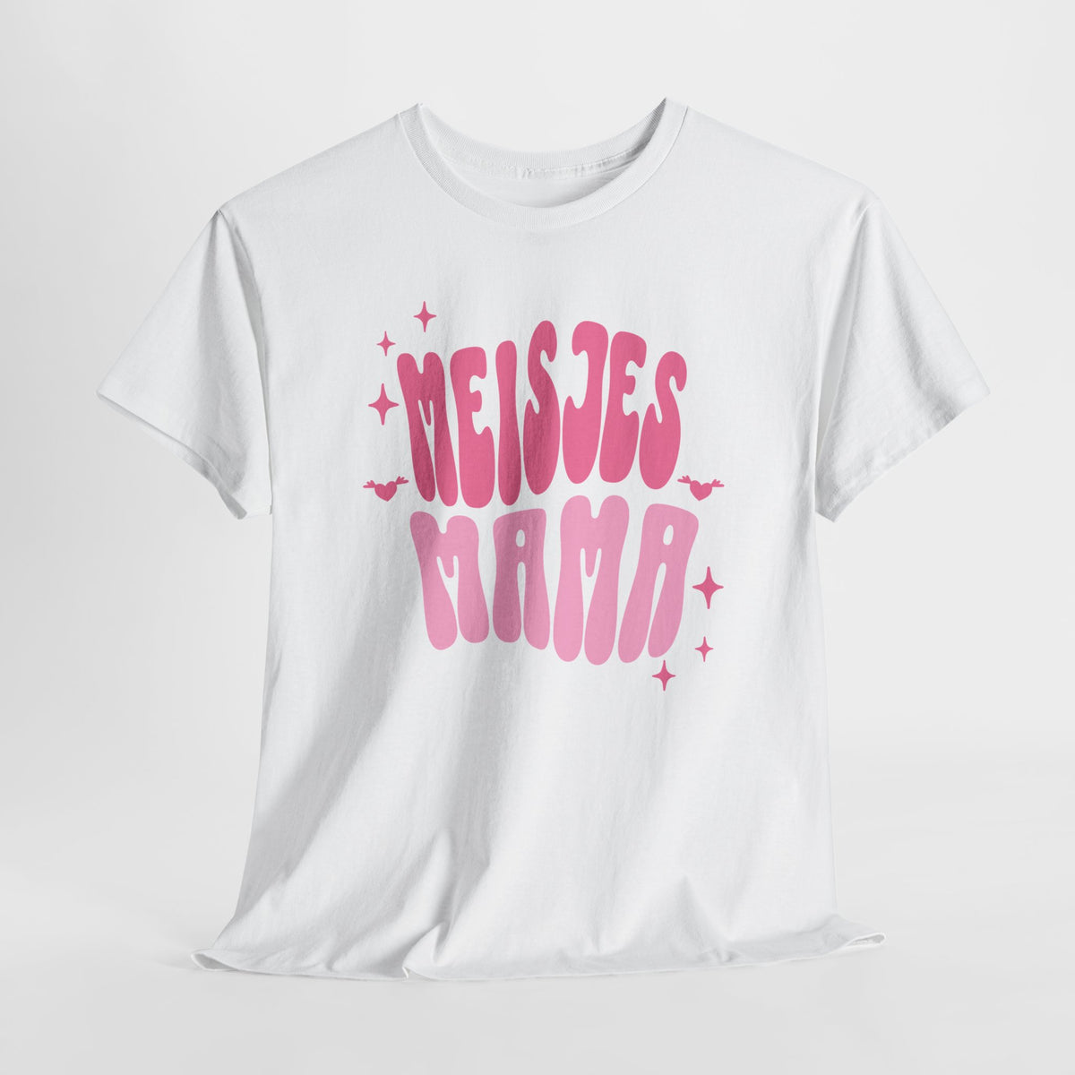 Wit meisjes-T-shirt met roze grafische tekst op de borst, ronde hals en korte mouwen