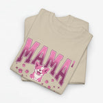 Oversized T-shirt zandkleurig met roze “MAMA” print en illustratie van een schattig beertje/katje