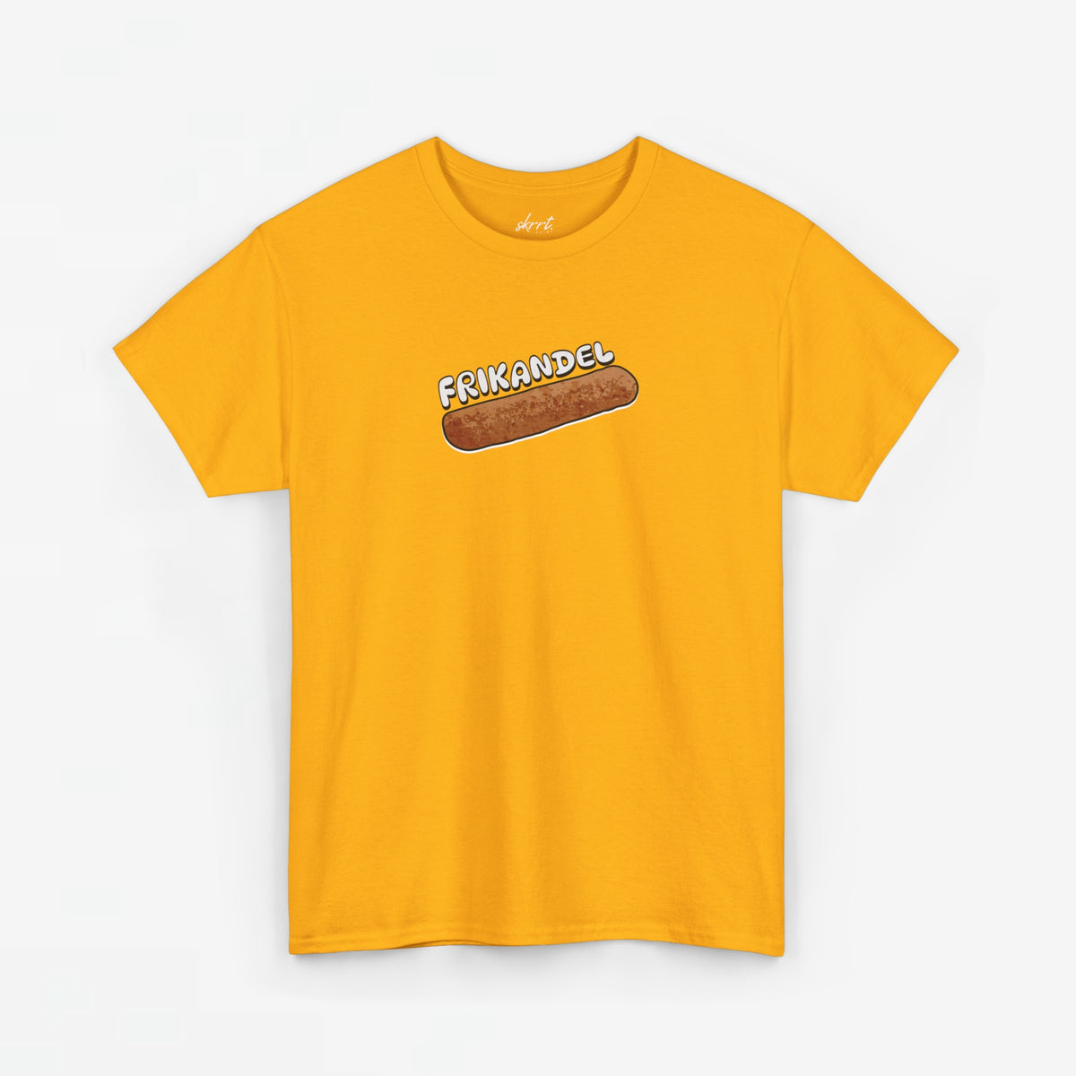 Oversized geel T-shirt met frikandel-frontprint en korte mouwen