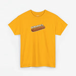 Oversized geel T-shirt met frikandel-frontprint en korte mouwen
