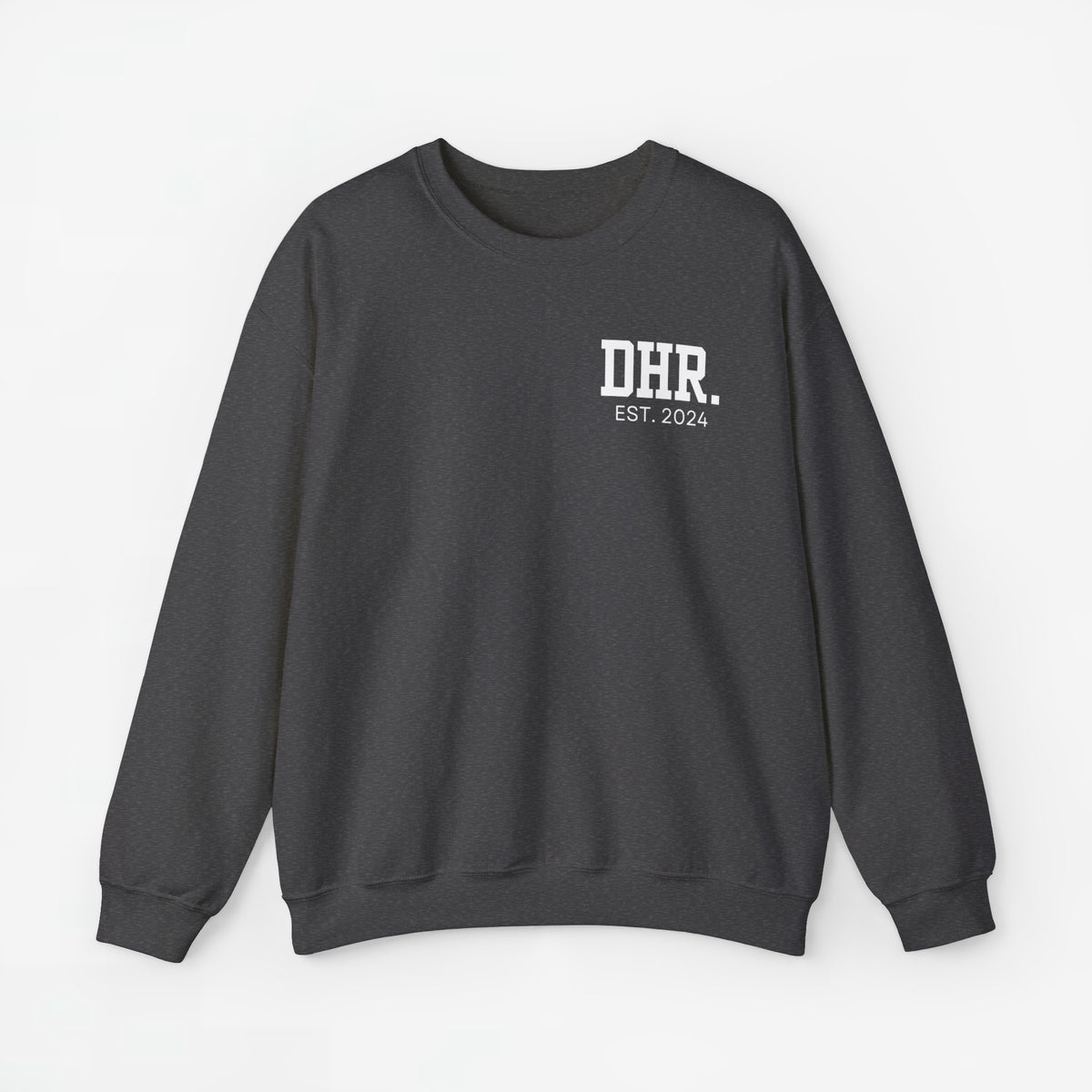 Antracietgrijze sweater met opdruk DHR. EST 2024